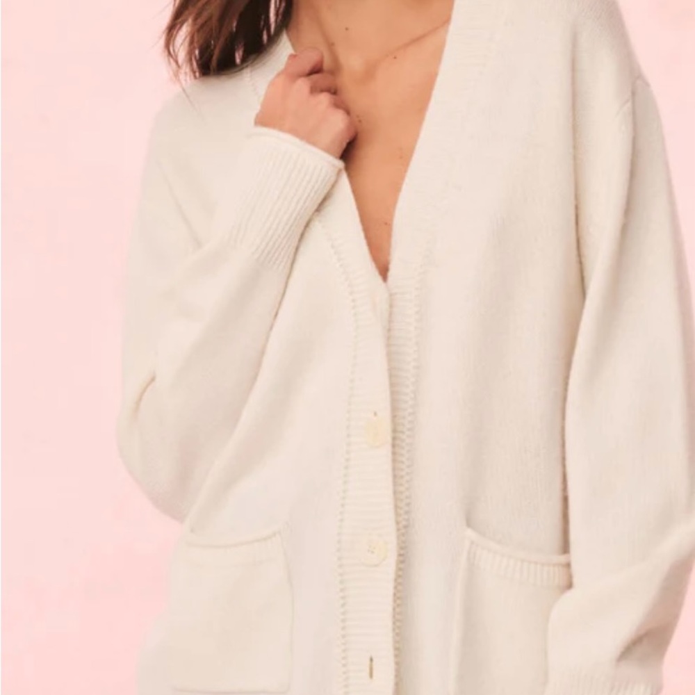 NWT Love Shack Fancy Applene Cashmere Cardigan in Shell White Size Small